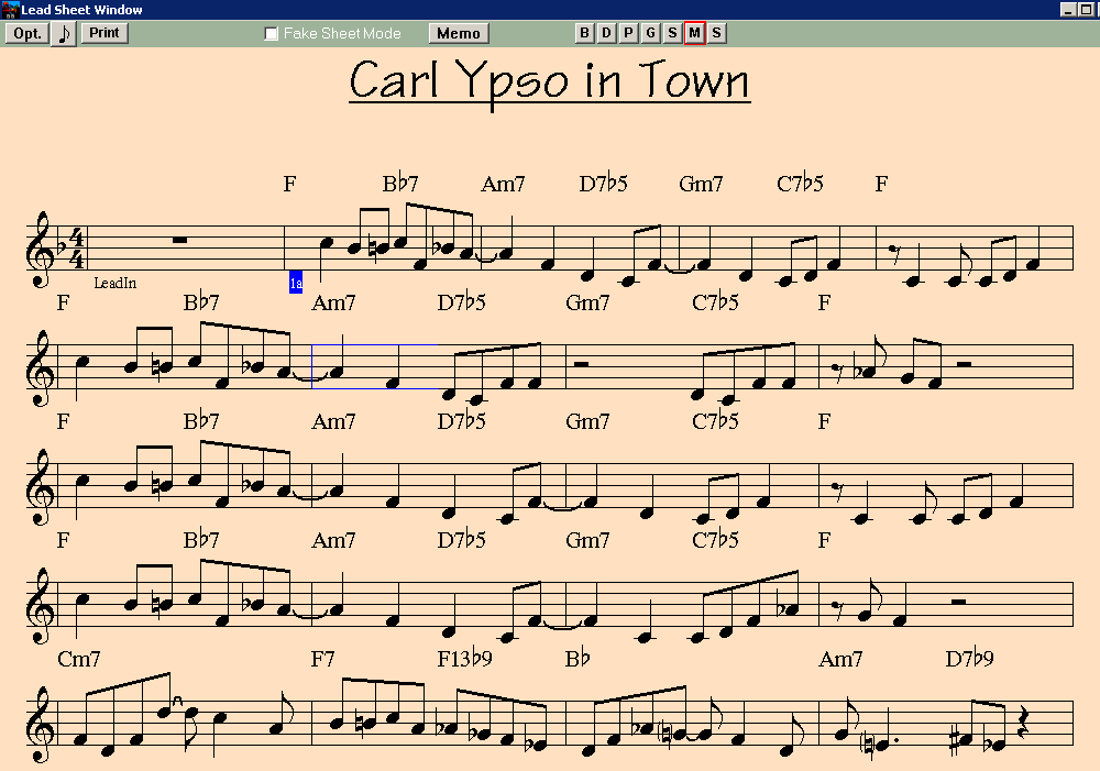 Leadsheet von Carl Ypso in Town von Bernd Michael Sommer, generiert mit Band in a Box